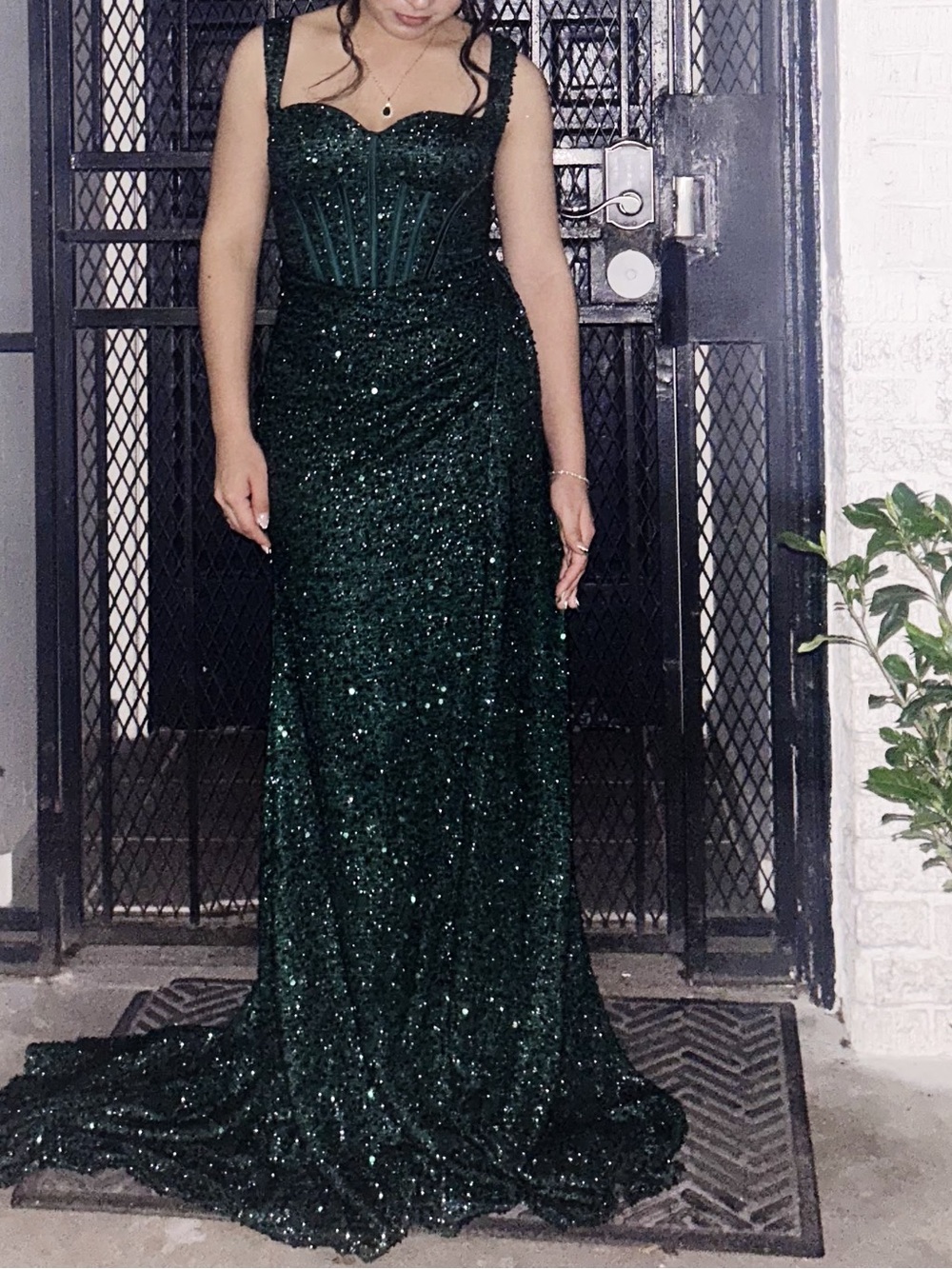 SHEIN Dark Green Sequin Corset Prom Gown
